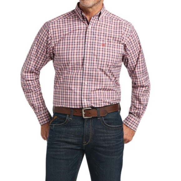 Ariat Pro Series Men’s XS Fitted Plaid Long Sleeve Button Up Western Shirt - Picture 1 of 14